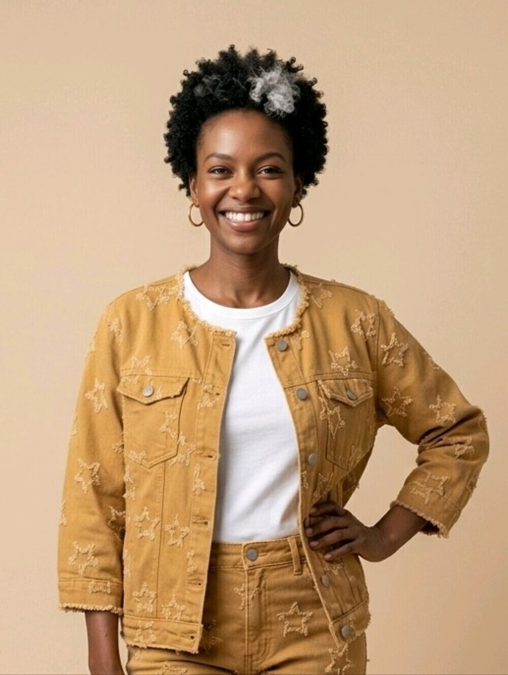 Lili Sidonio mustard tan jean jacket Sz L Excellent condition